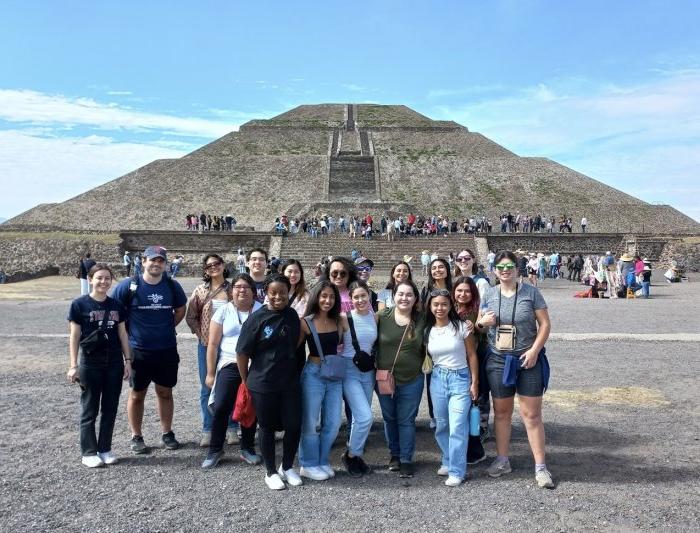 Group standing in front of Temple of the Sun